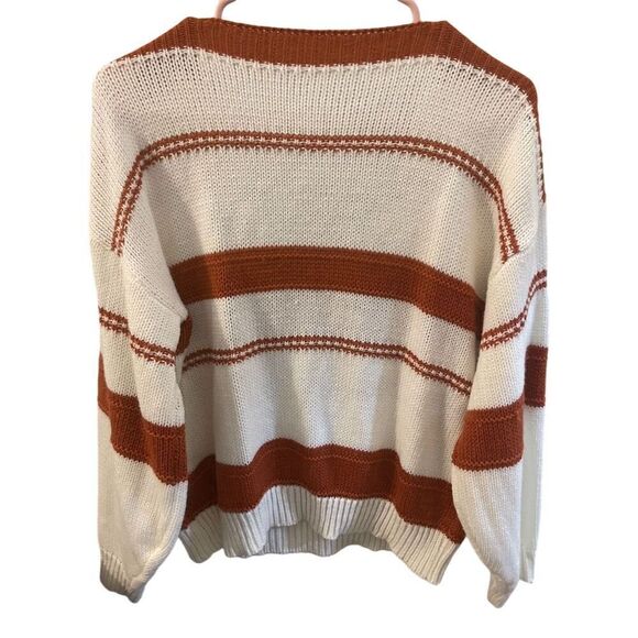 SHEIN New Women's V-Neck Striped Pullover Sweater M Multicolor Balloon Sleeve - Picture 2 of 3